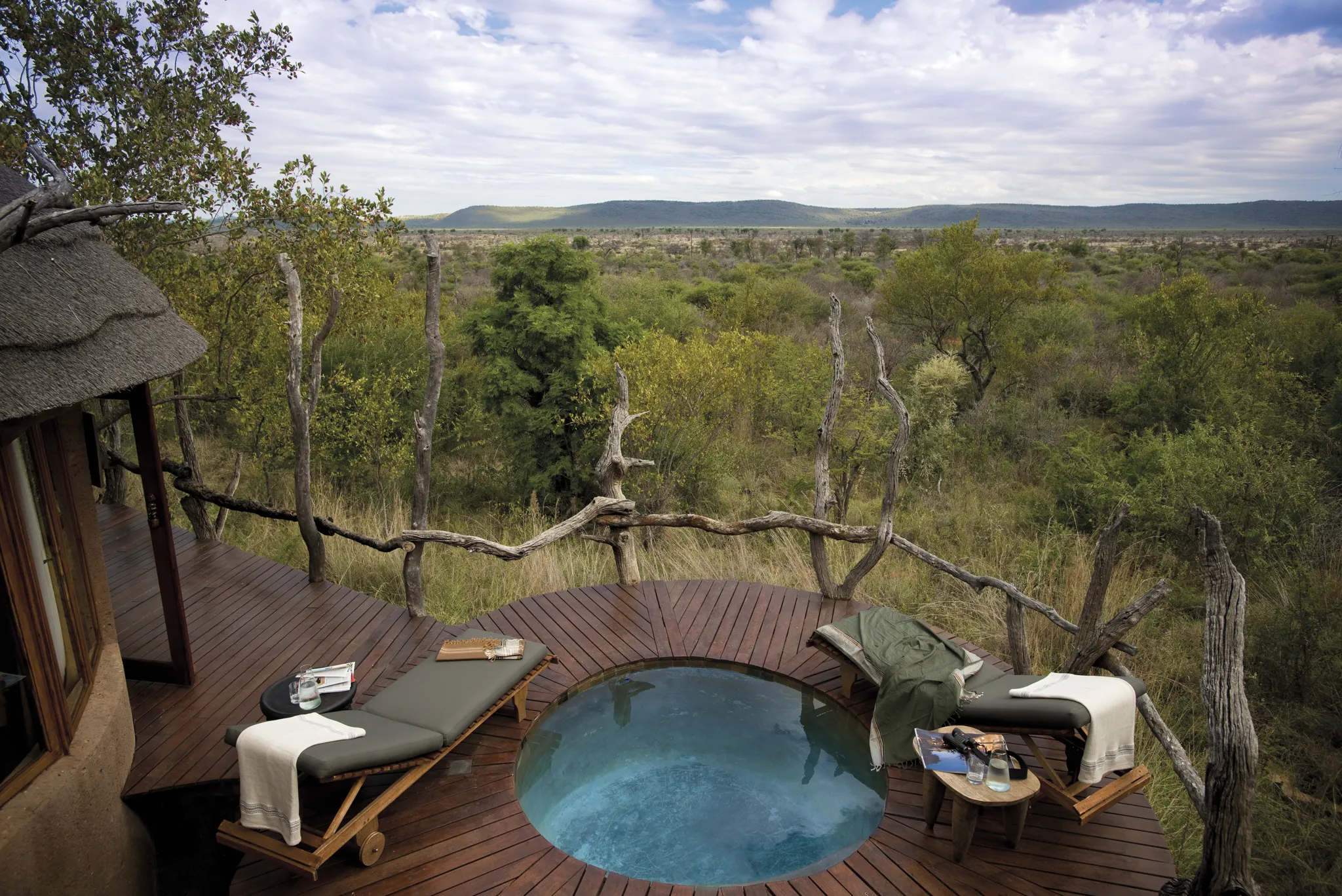 Private swimming pool, often interrupted by elephants walking past